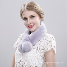 Real Rex Rabbit Fur Neck Collar Scarves Women Winter Hand Knit Rex Rabbit Fur Scarf Warm Fluffy Natural Fur Pompoms Ring Muffle